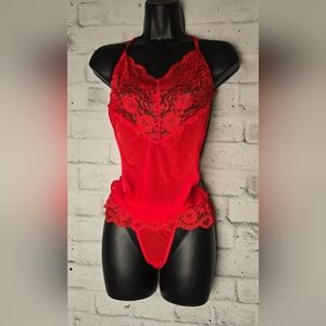 Dreamgirl Red Lace Sheer Teddy Bodysuit Set One Size NWOT